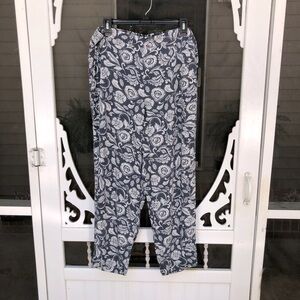 Jessica Simpson blue, floral print trousers, tapered leg trousers, size Large